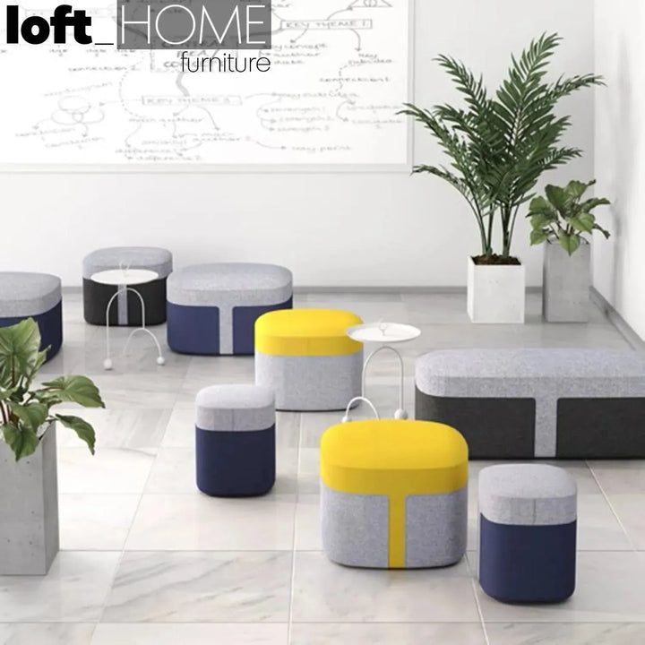 Modern fabric ottoman bag s in details.