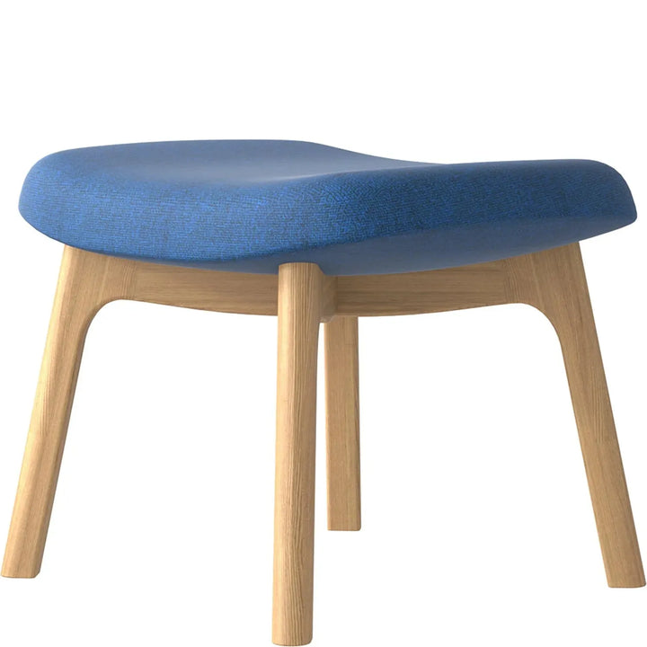 Scandinavian fabric ottoman sys in close up details.
