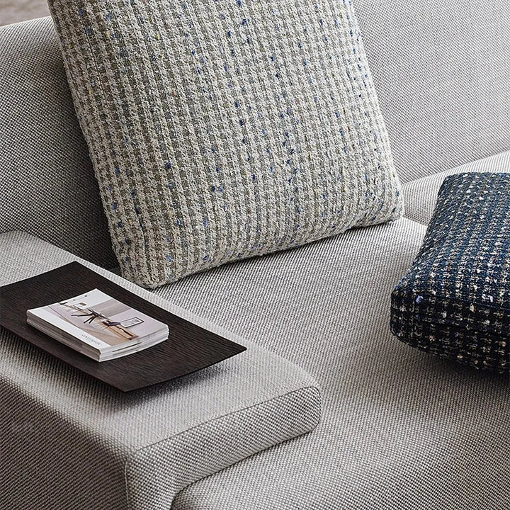 Scandinavian fabric sofa pillow sapphire blue in real life style.