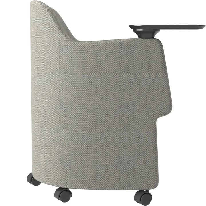 Modern fabric training office chair with writing board cactus in details.