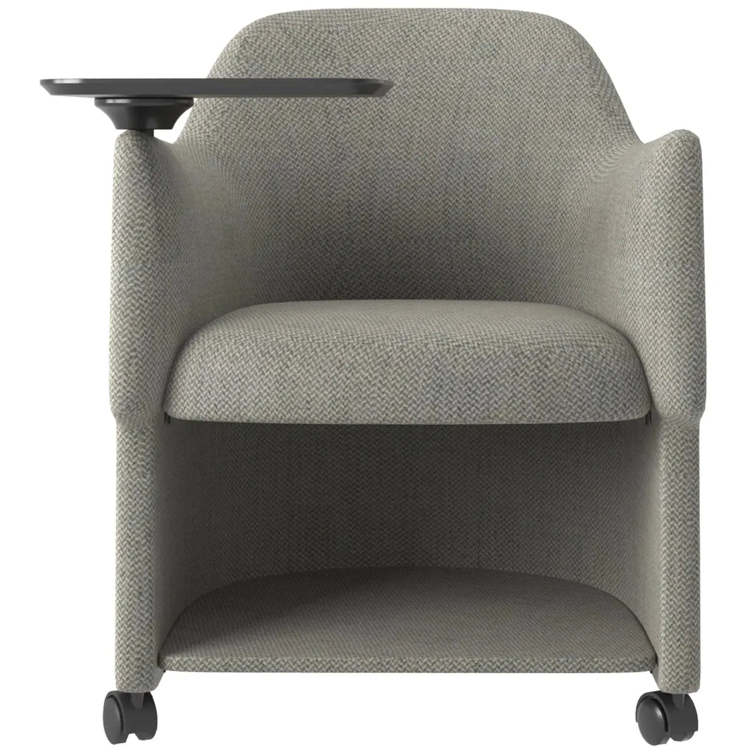 Modern fabric training office chair with writing board cactus with context.