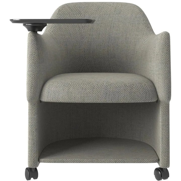 Modern fabric training office chair with writing board cactus with context.