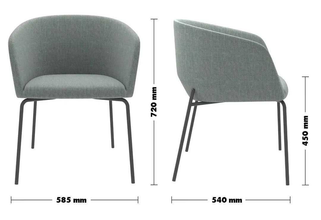 Industrial metal fabric dining chair slicing size charts.