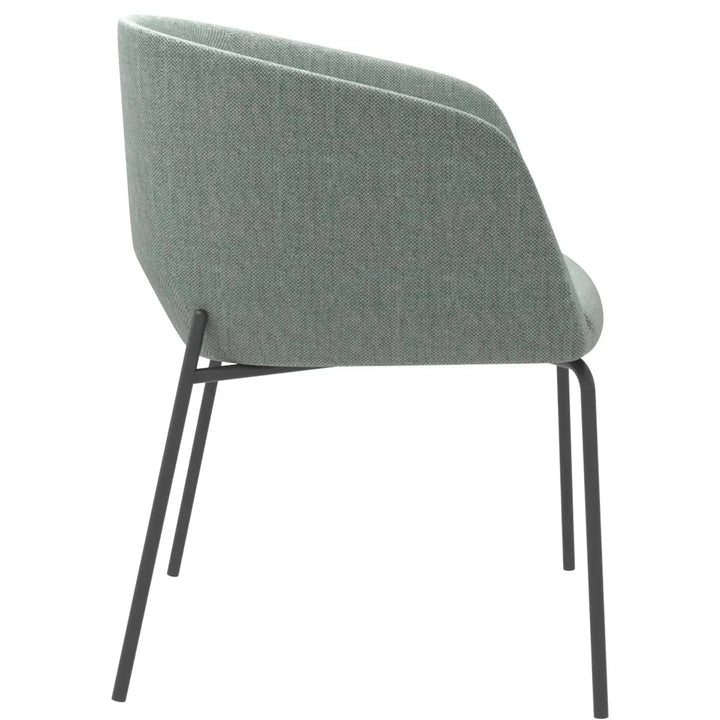 Industrial metal fabric dining chair slicing in close up details.