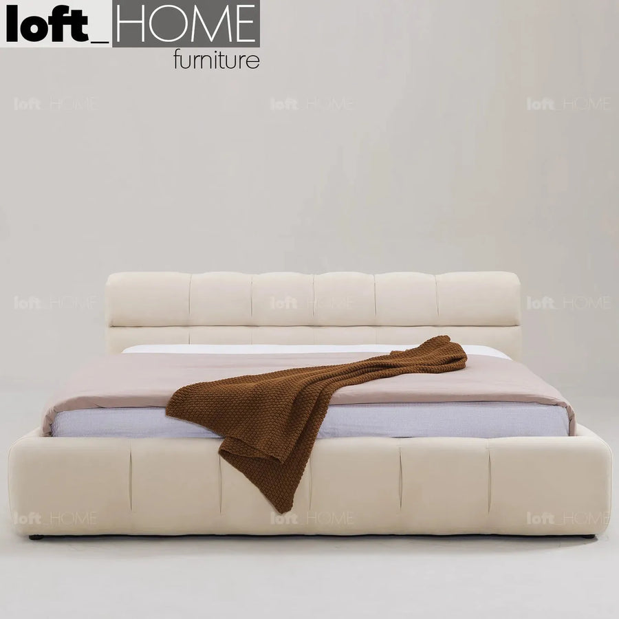 Contemporary suede fabric bed tufty primary product view.