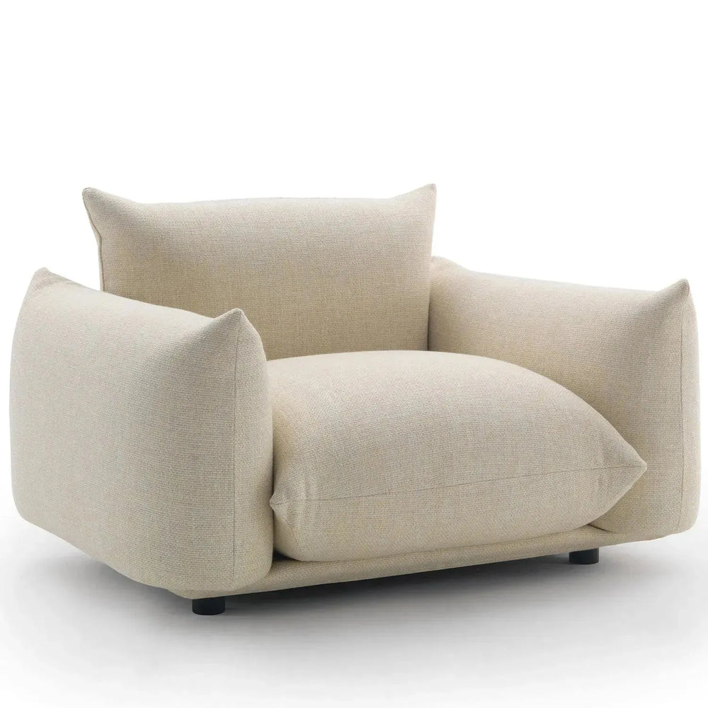 Cream teddy fabric 1 seater sofa marenco in white background.