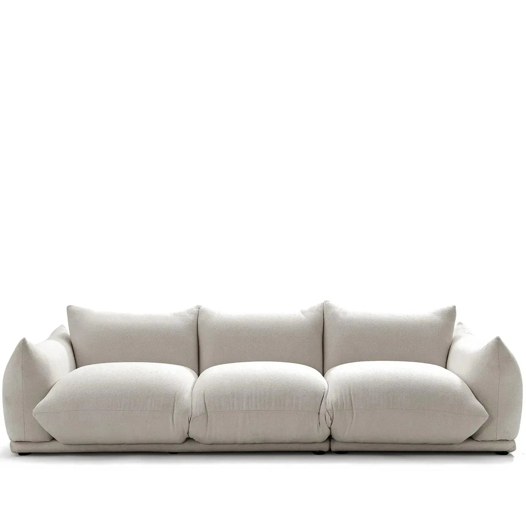 Cream teddy fabric 3 seater sofa marenco in white background.