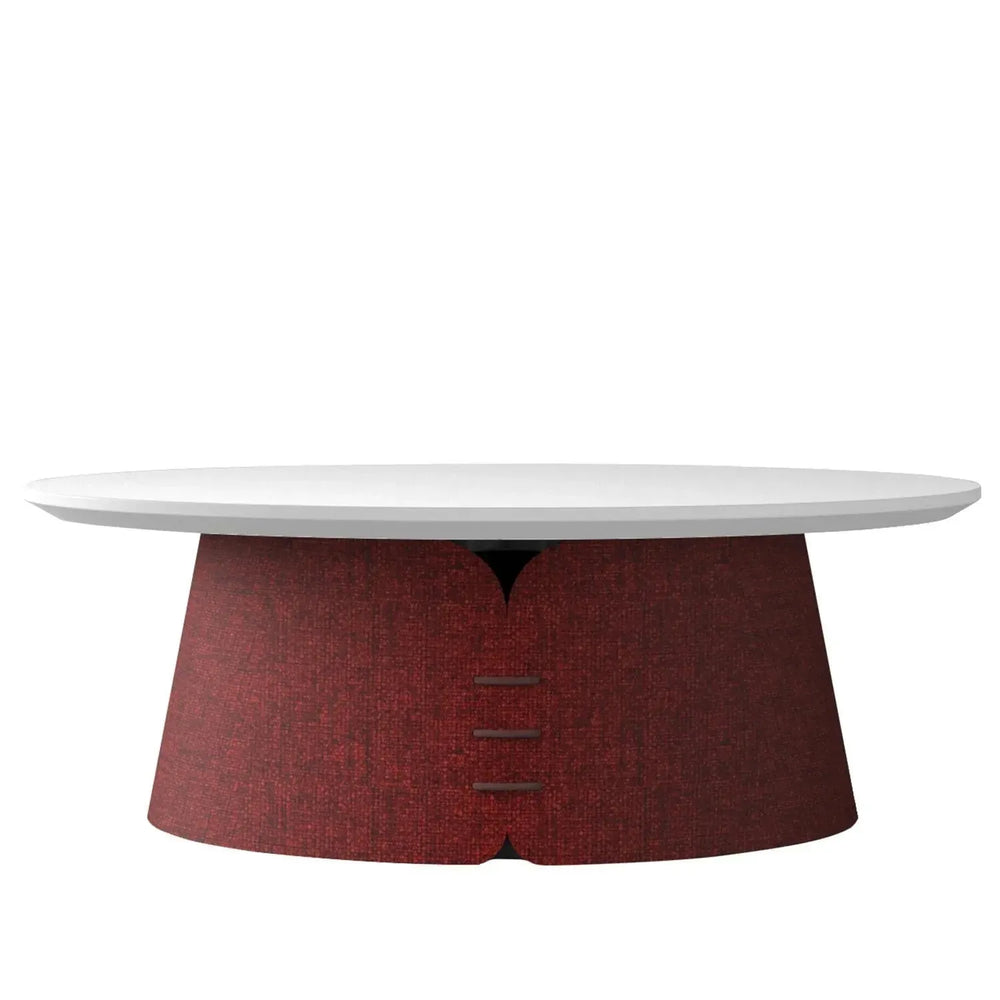Contemporary wood coffee table collar in white background.