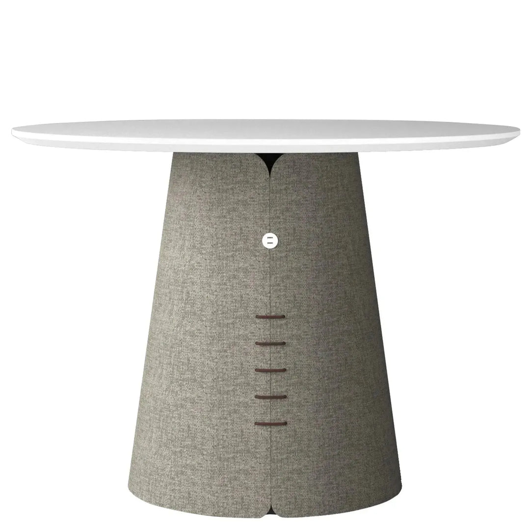 Contemporary wood round dining table collar in details.