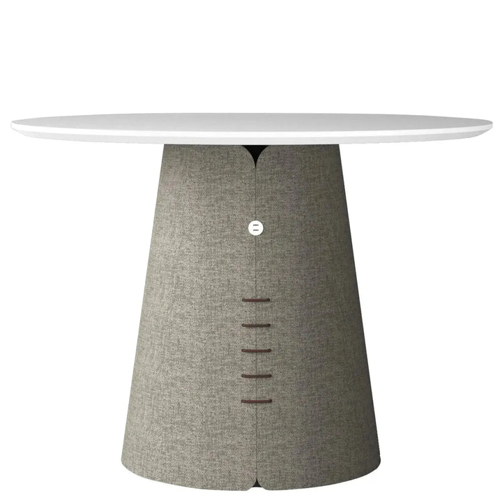 Contemporary wood round dining table collar in details.