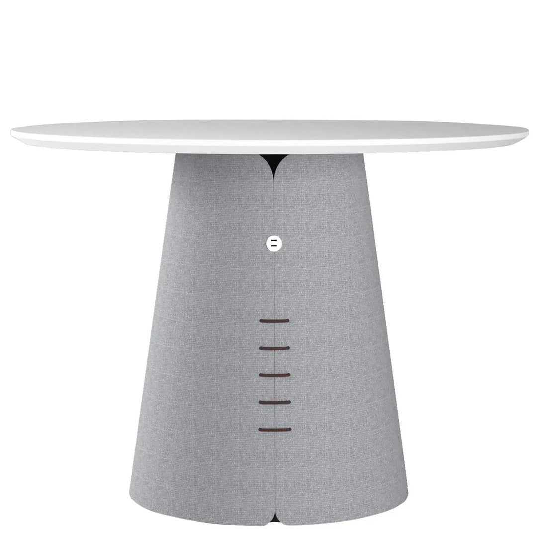 Contemporary wood round dining table collar in panoramic view.