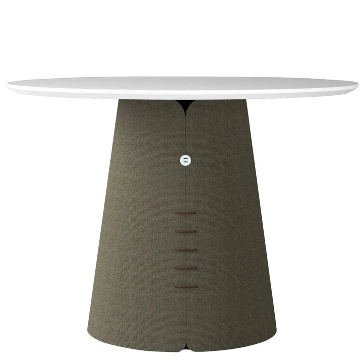Contemporary wood round dining table collar in still life.