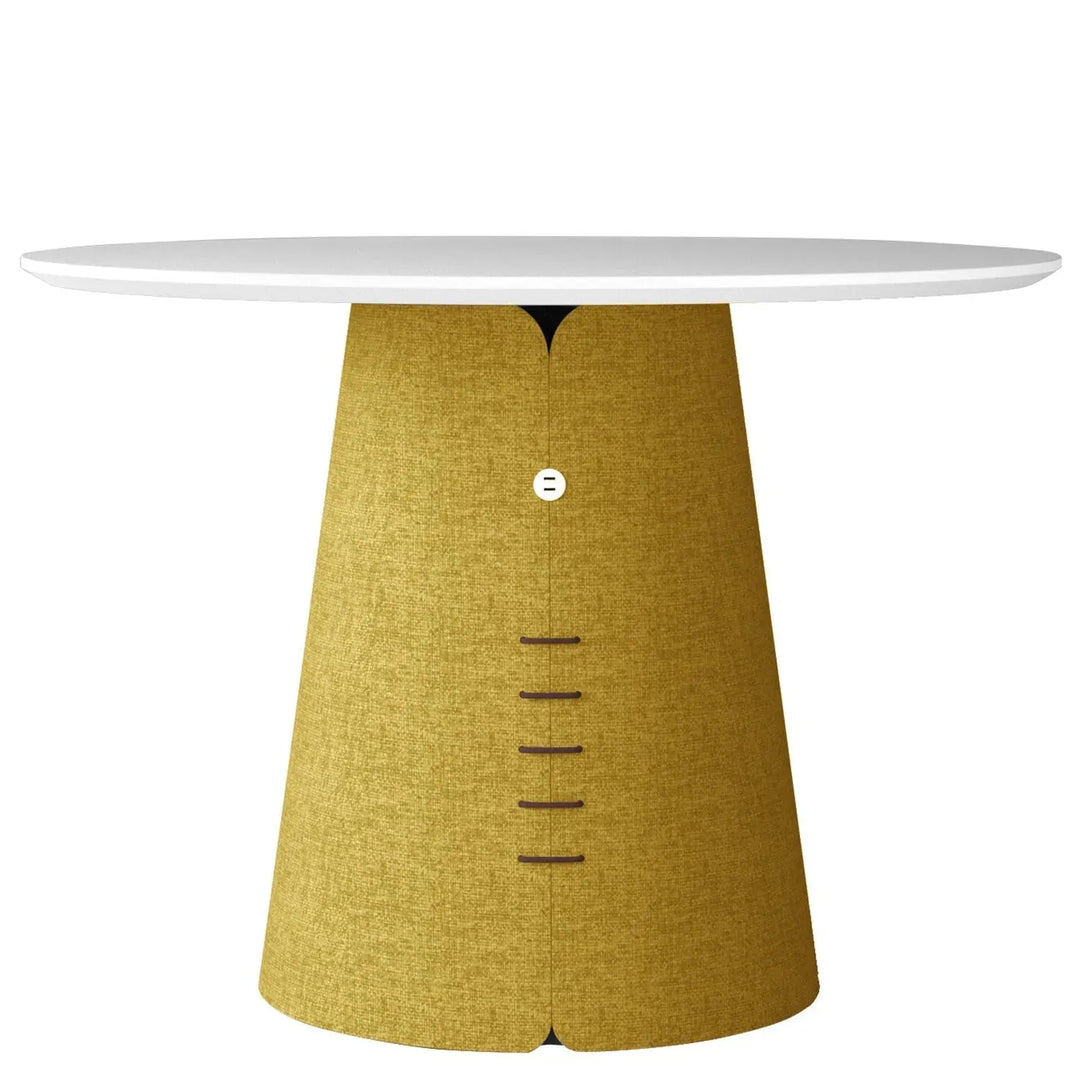 Contemporary wood round dining table collar in white background.