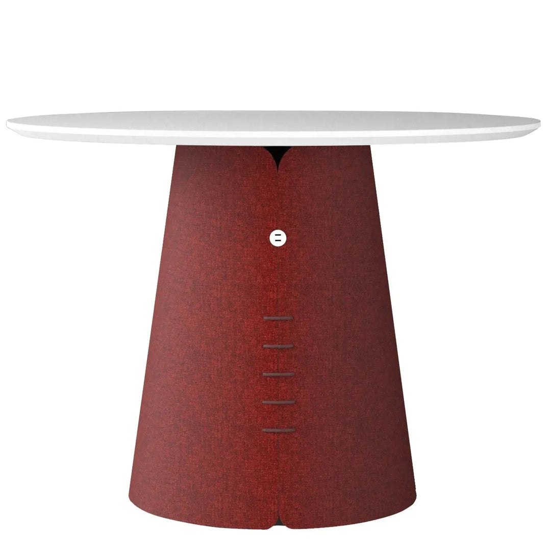 Contemporary wood round dining table collar in real life style.