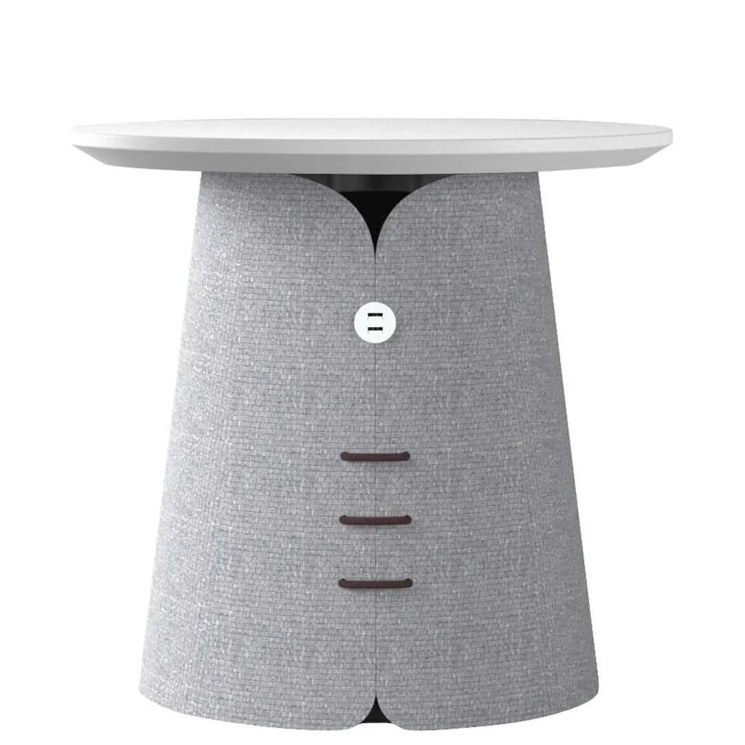 Contemporary wood side table collar in panoramic view.