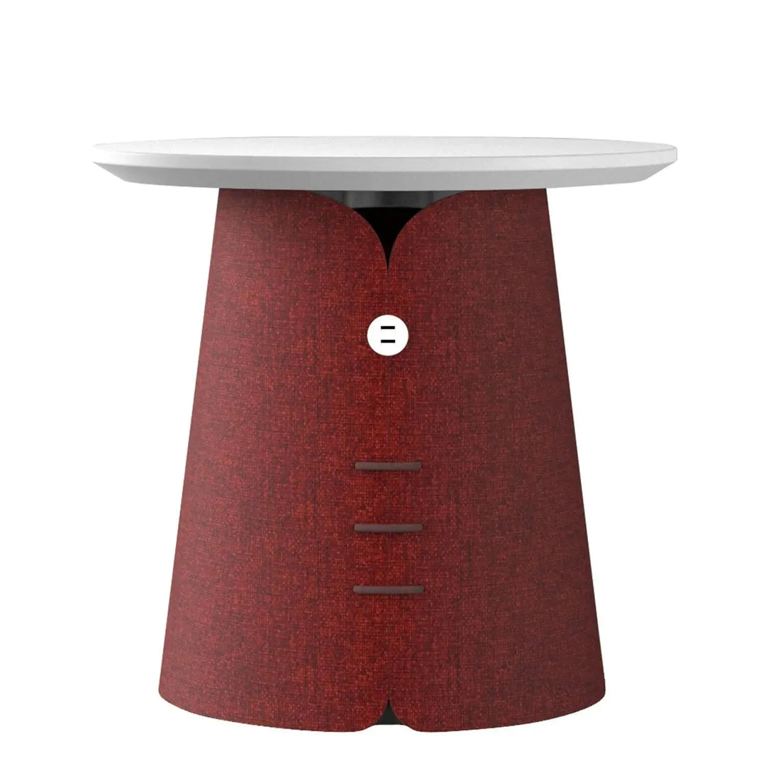 Contemporary wood side table collar in close up details.