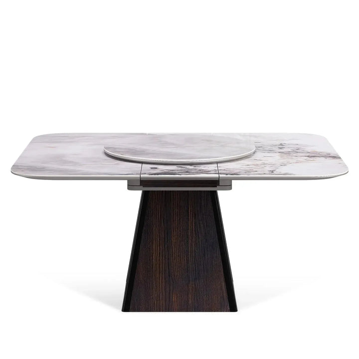 Modern extendable sintered stone dining table dale in white background.