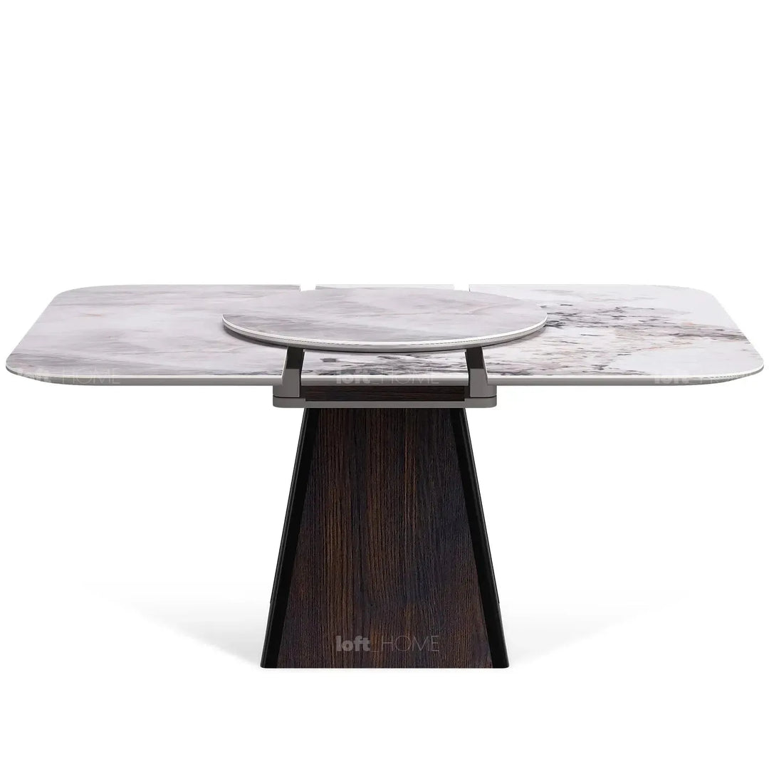 Modern extendable sintered stone dining table dale in close up details.