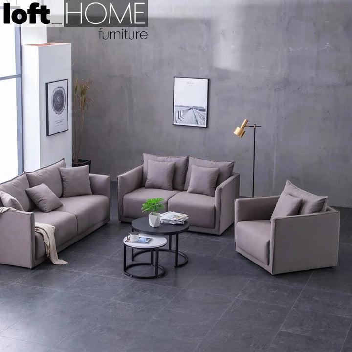 Modern fabric 1 seater sofa adam in panoramic view.