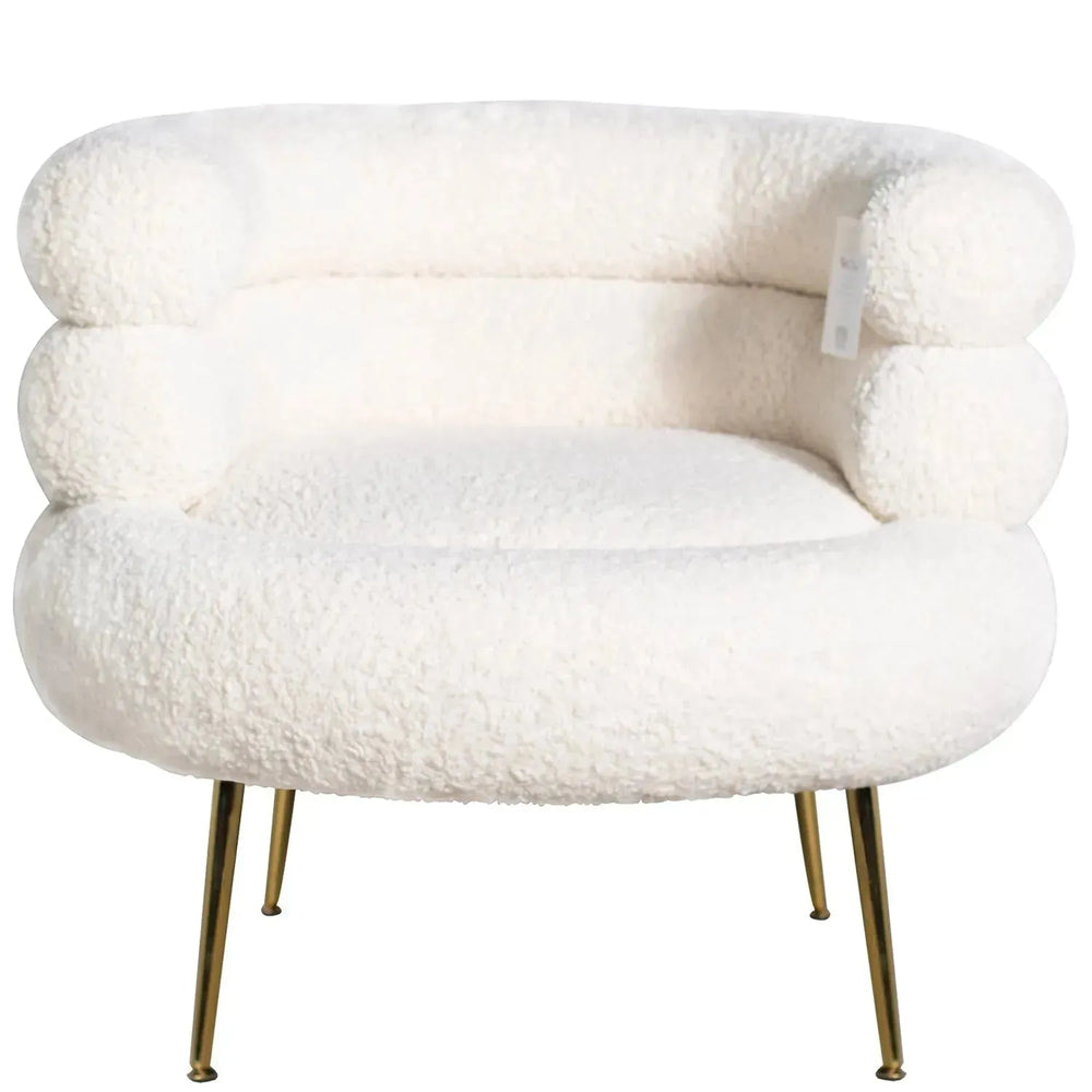 Cream fabric 1 seater sofa sheepskin in white background.