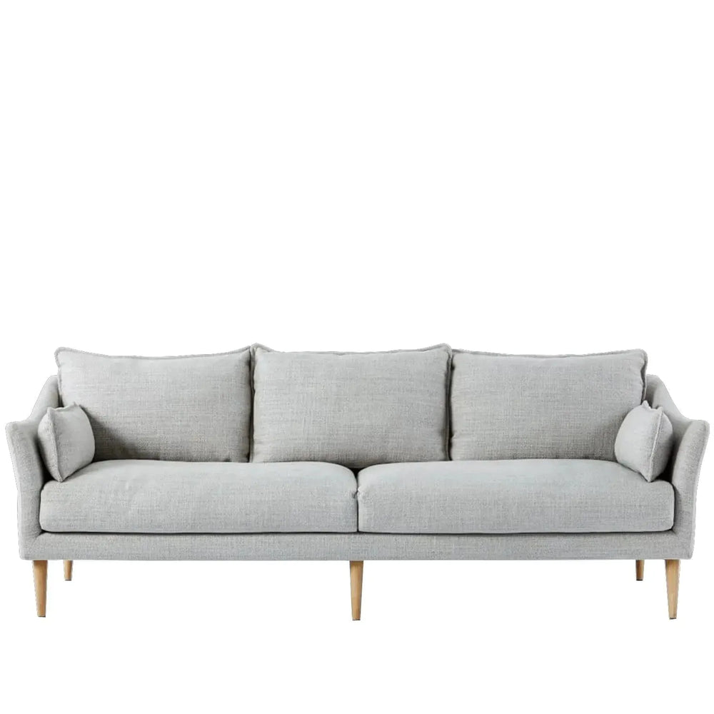 Scandinavian fabric 3 seater sofa cammy in white background.