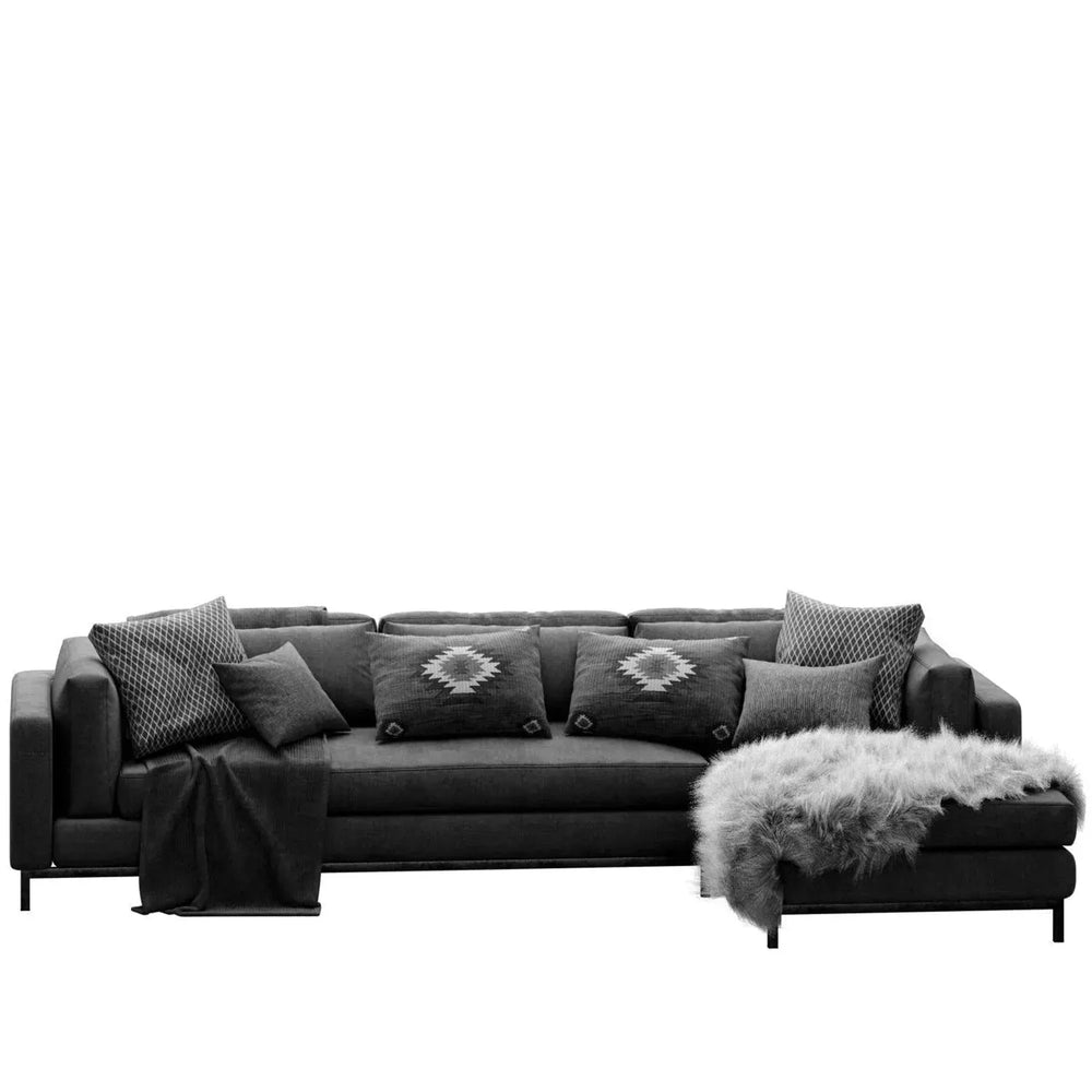 Minimalist fabric l shape sectional sofa danny 3+l in white background.