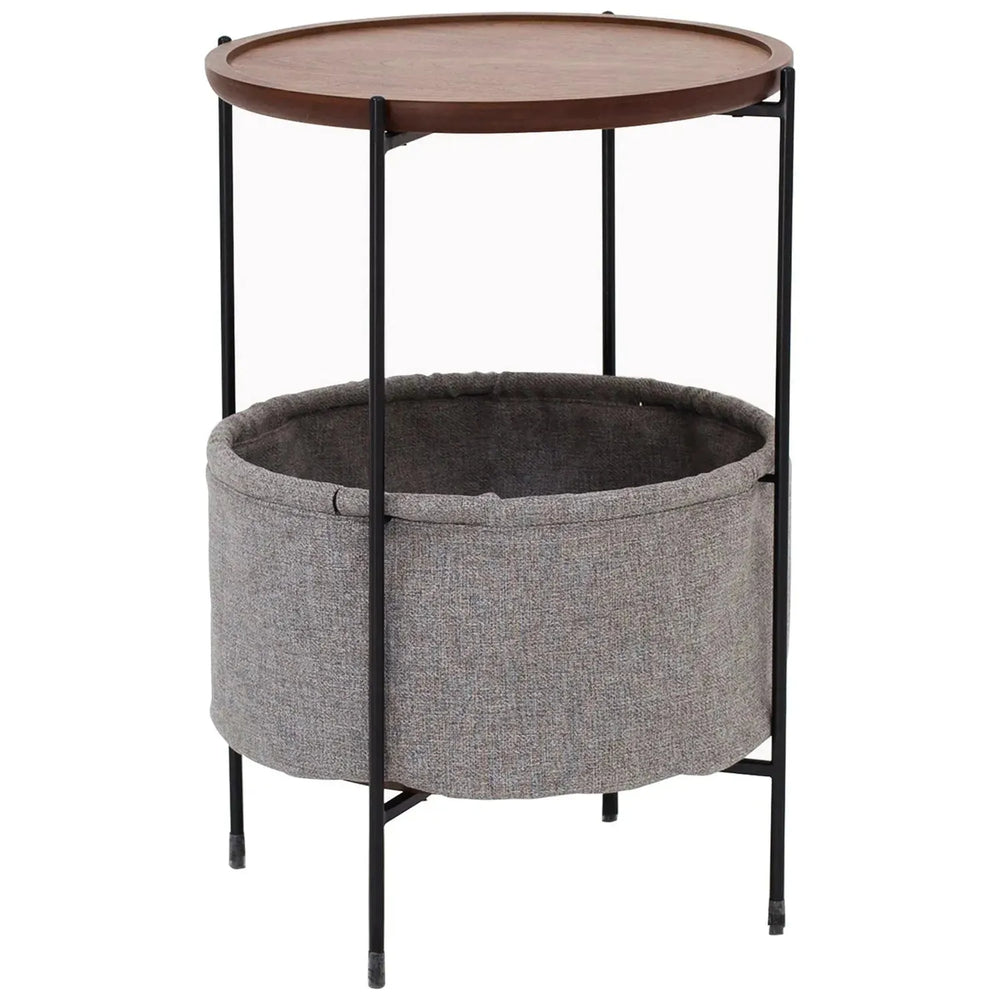 Industrial fabric side table emme in white background.