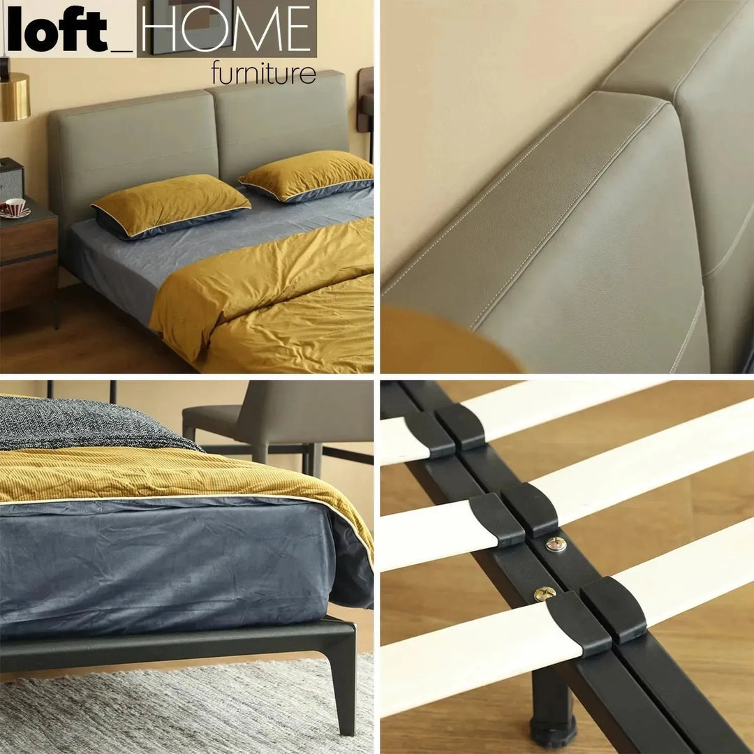 Minimalist genuine leather bed armelle in still life.