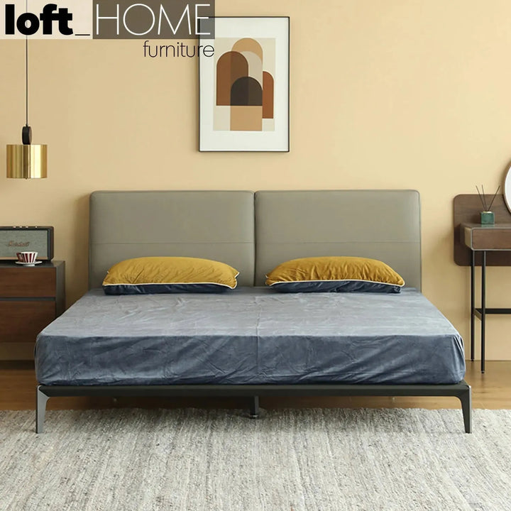 Minimalist genuine leather bed armelle in details.