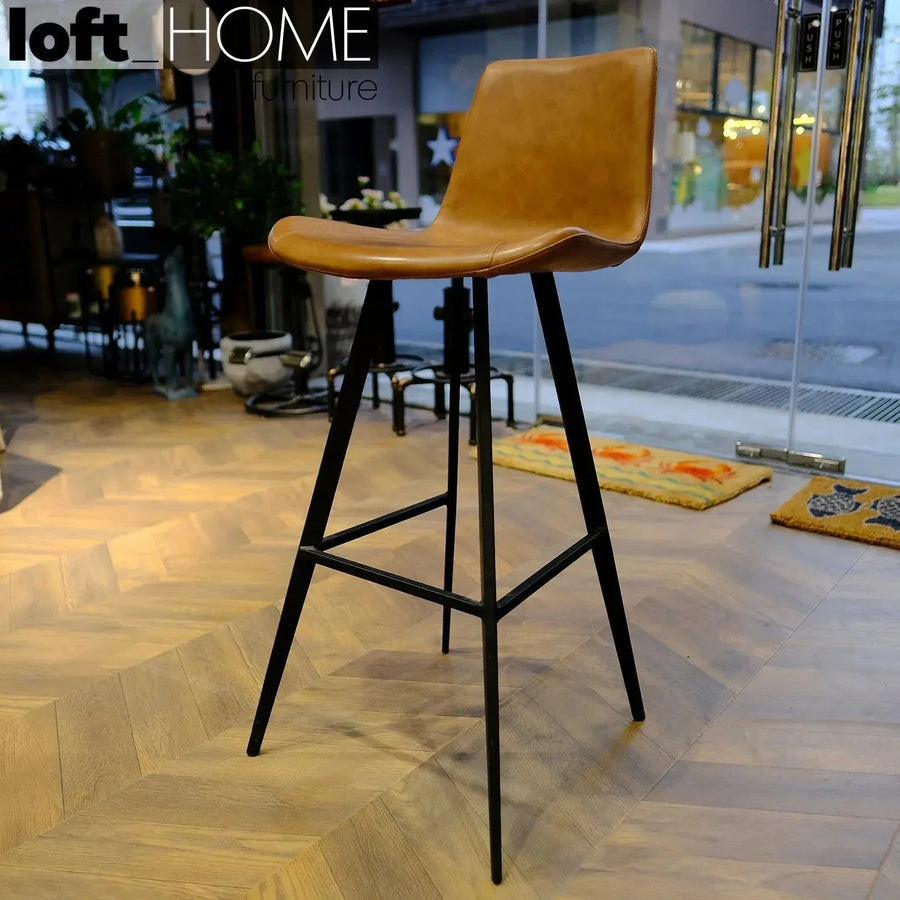 Industrial fabric and leather bar chair metal man primary product view.