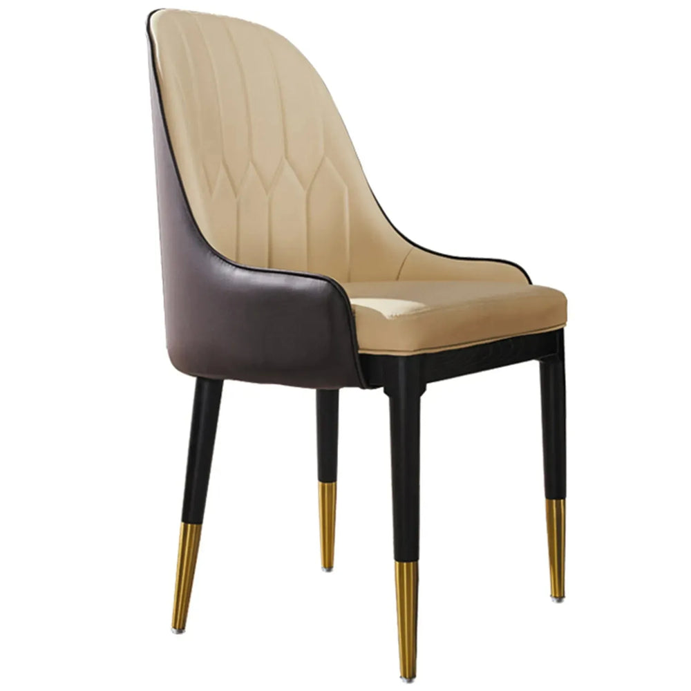 Modern fabric and leather dining chair metal man n6 in white background.