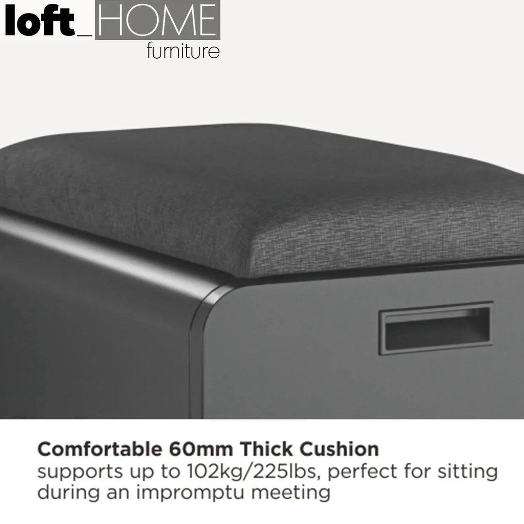 Modern metal two drawer locking mobile file cabinet with seat material variants.