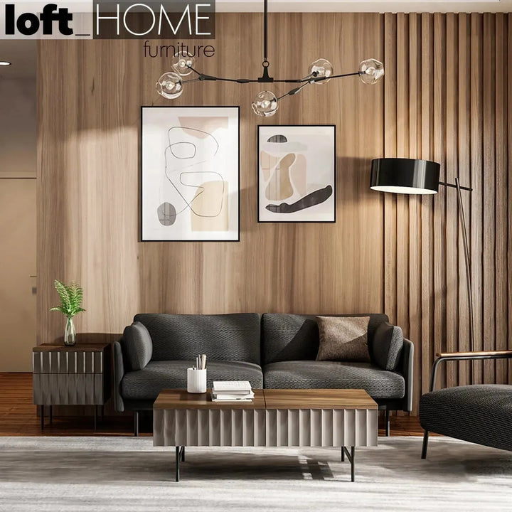 Modern microfiber leather 2 seater sofa miro in close up details.