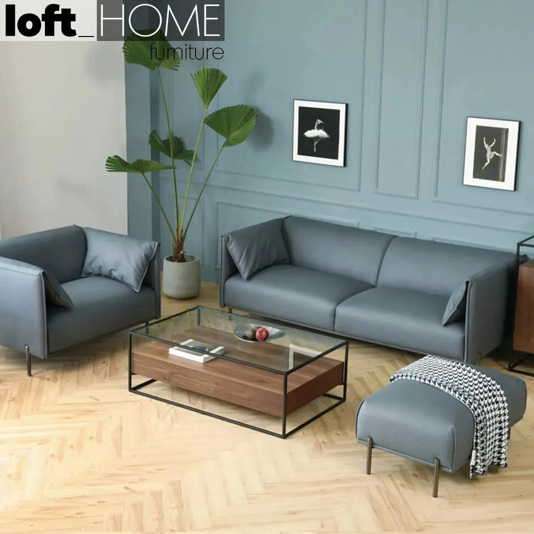 Modern microfiber leather 3 seater sofa beam in details.