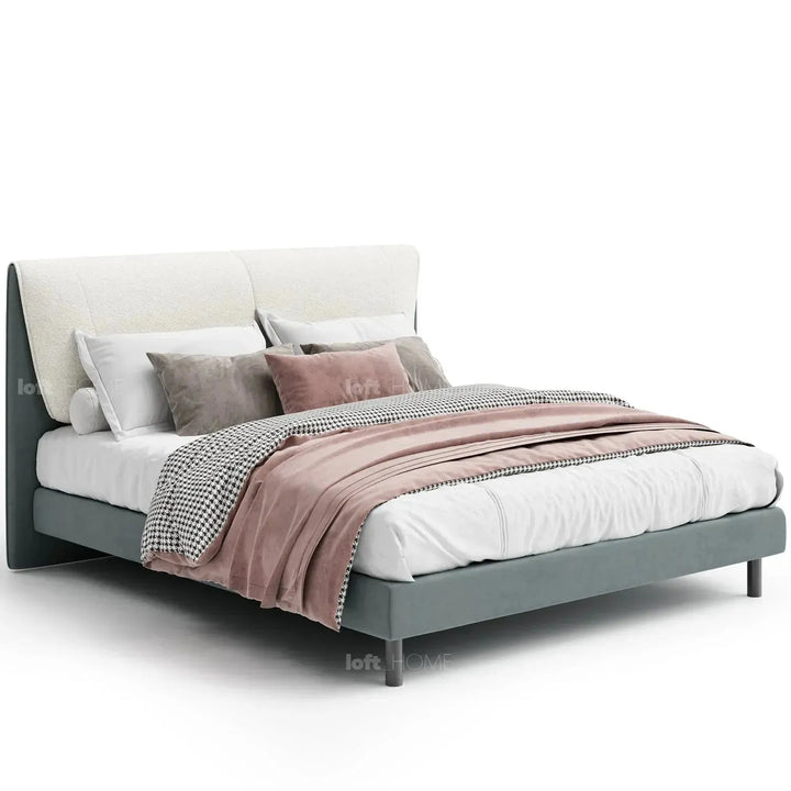 Cream microfiber leather bed keanu in white background.