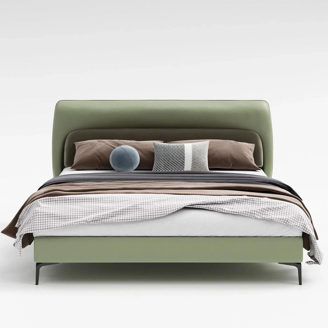 Modern microfiber leather bed raffety in still life.