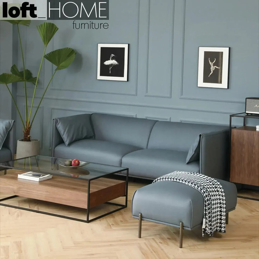 Modern microfiber leather ottoman beam with context.