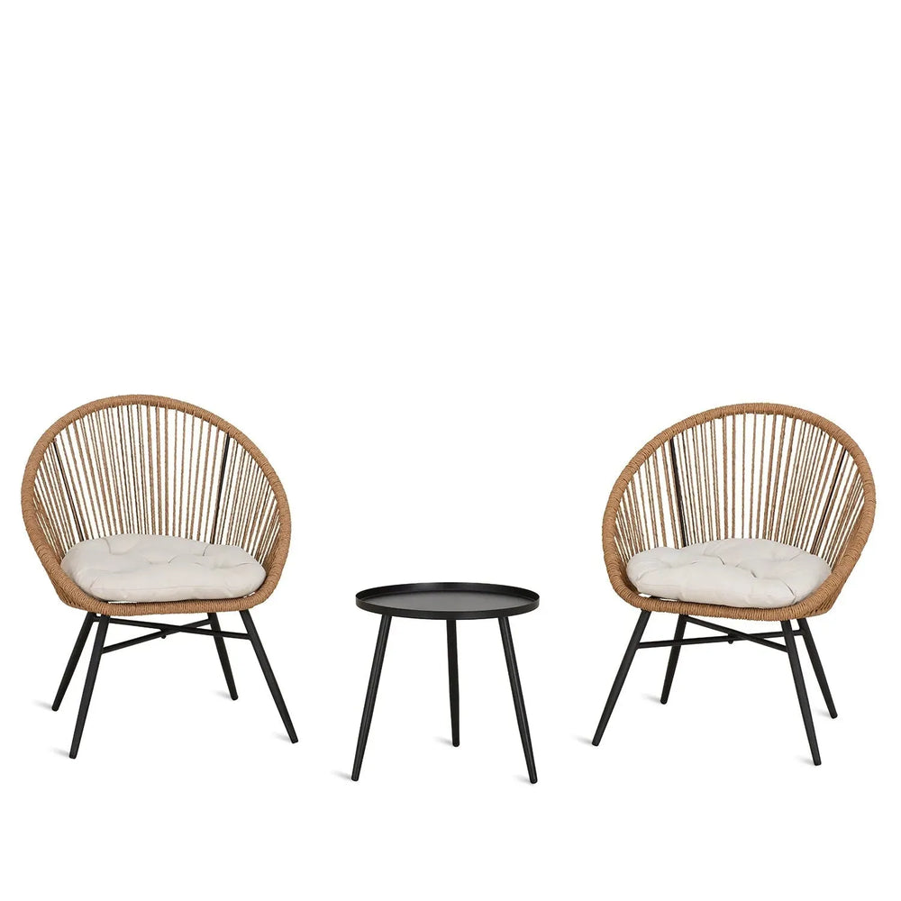 Bohemian outdoor 1 seater sofa 3pcs set maple in white background.