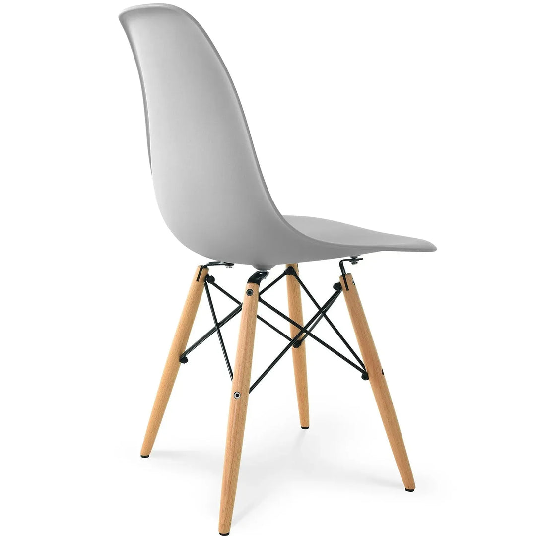 Contemporary plastic dining chair eames grey in close up details.
