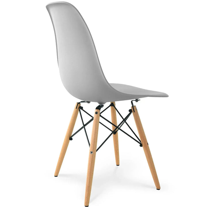 Contemporary plastic dining chair eames grey in close up details.