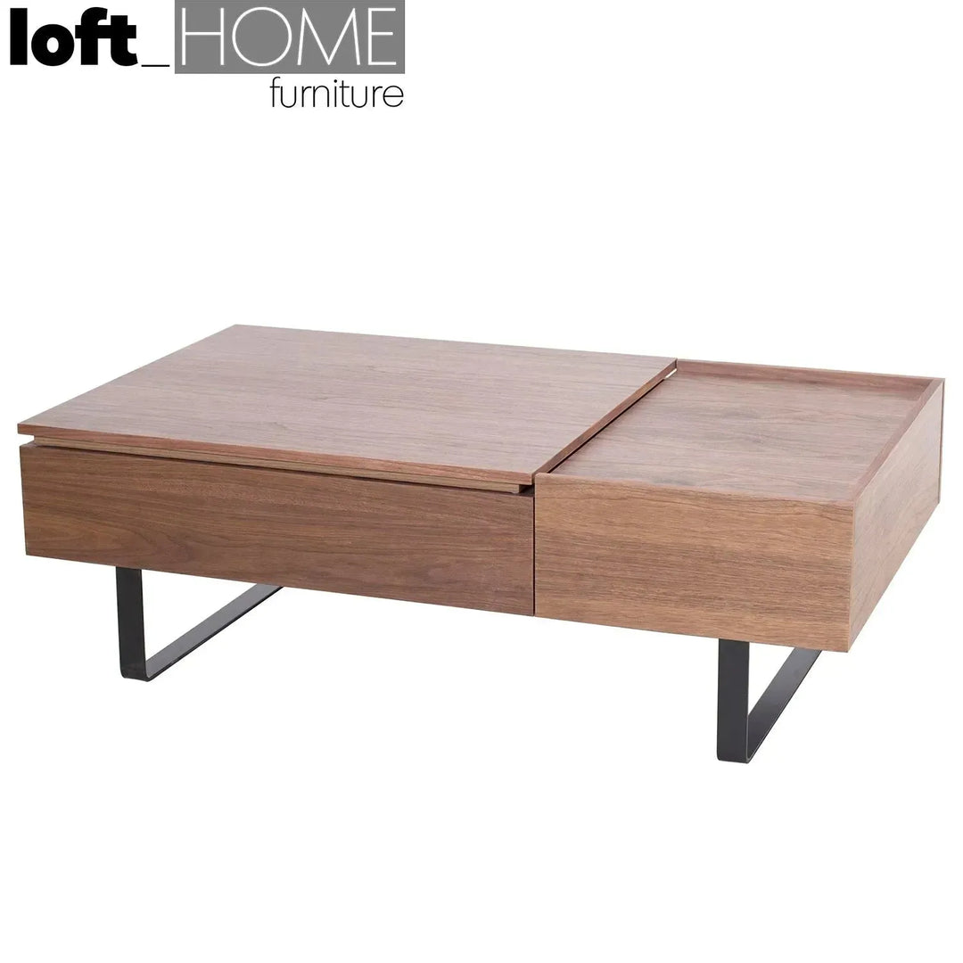 Modern plywood lift top coffee table luca in close up details.