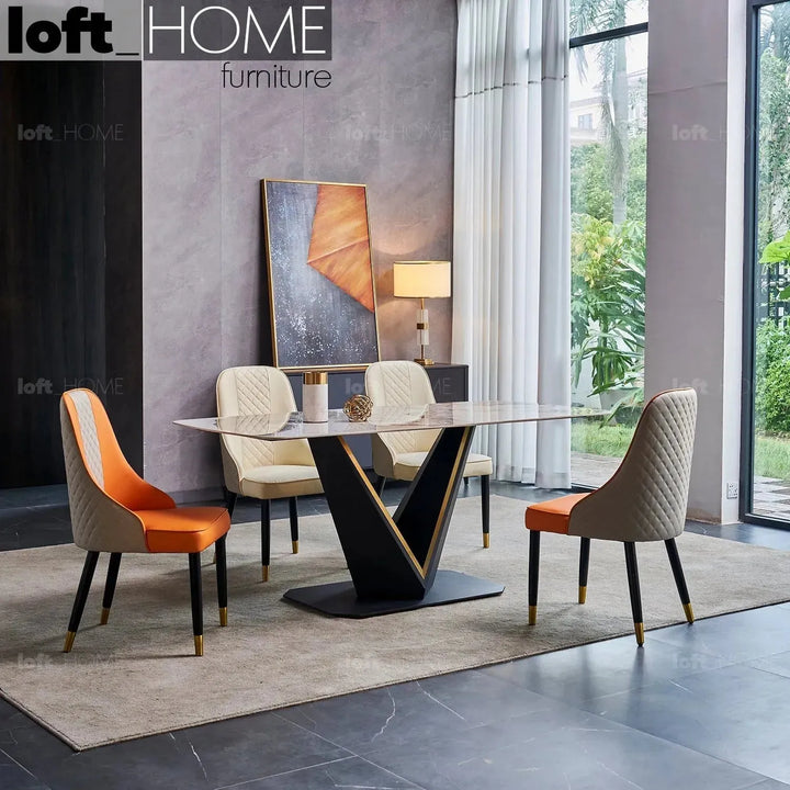 Modern sintered stone dining table edwin in real life style.