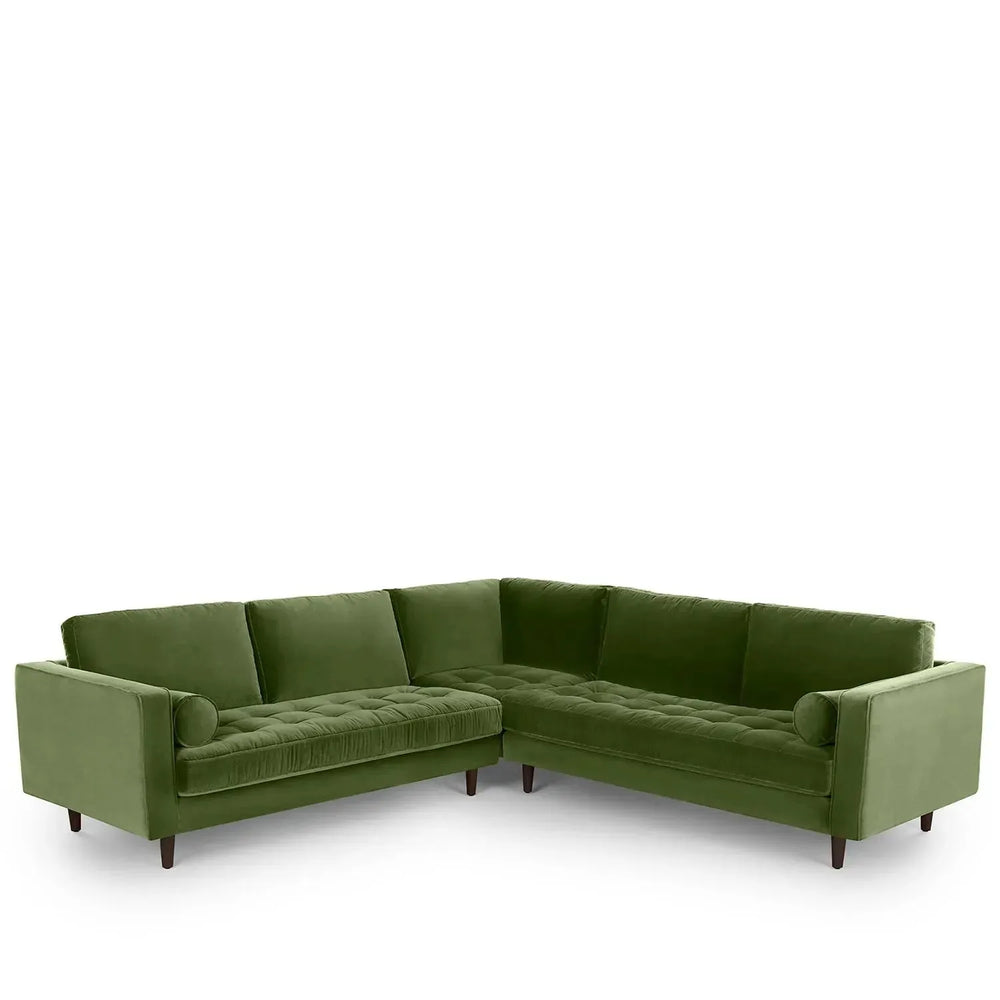 Scandinavian velvet l shape sectional sofa scott 3+3 in white background.