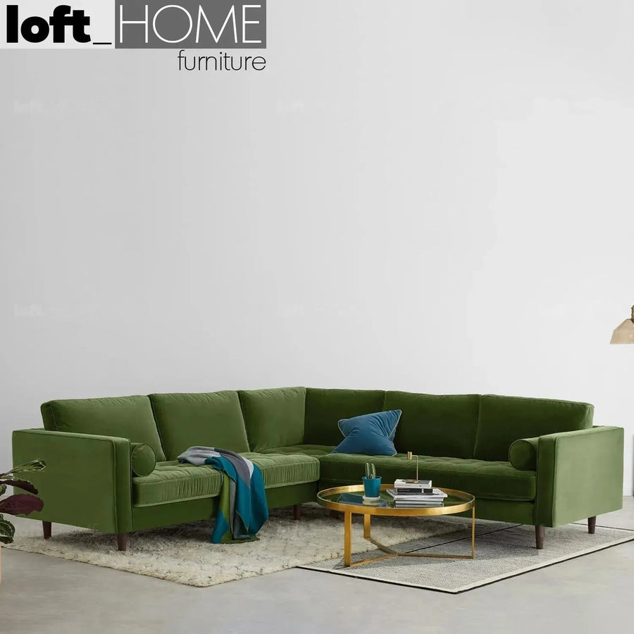 Scandinavian velvet l shape sectional sofa scott 3+3 primary product view.