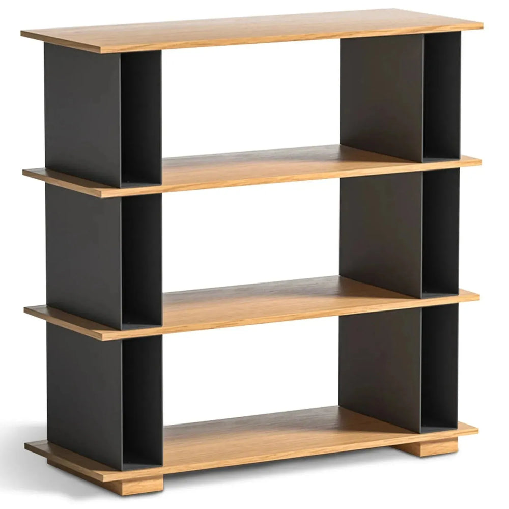 Modern wood bookshelf valeen in white background.