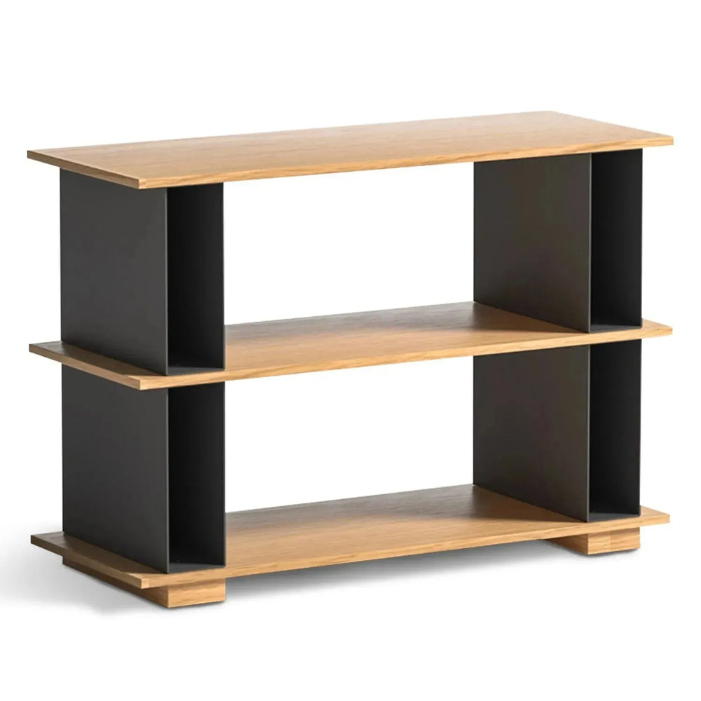 Modern wood side table valeen in white background.