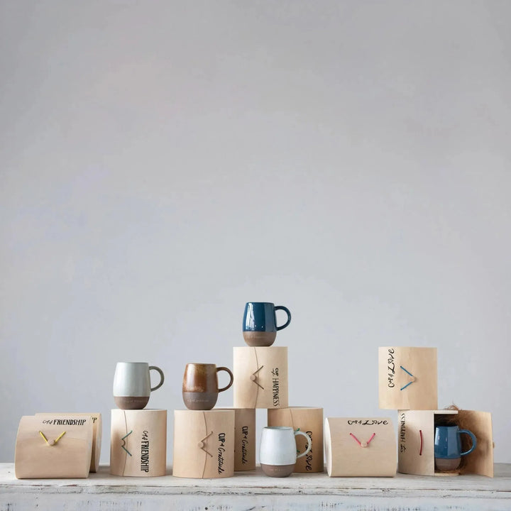 Mug with gift box and saying, 3 colors, 4 styles decor material variants.