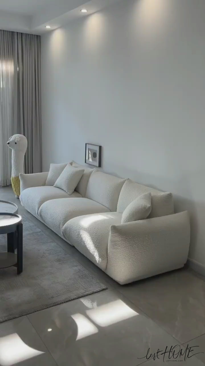 Cream teddy fabric 3 seater sofa marenco layered structure.