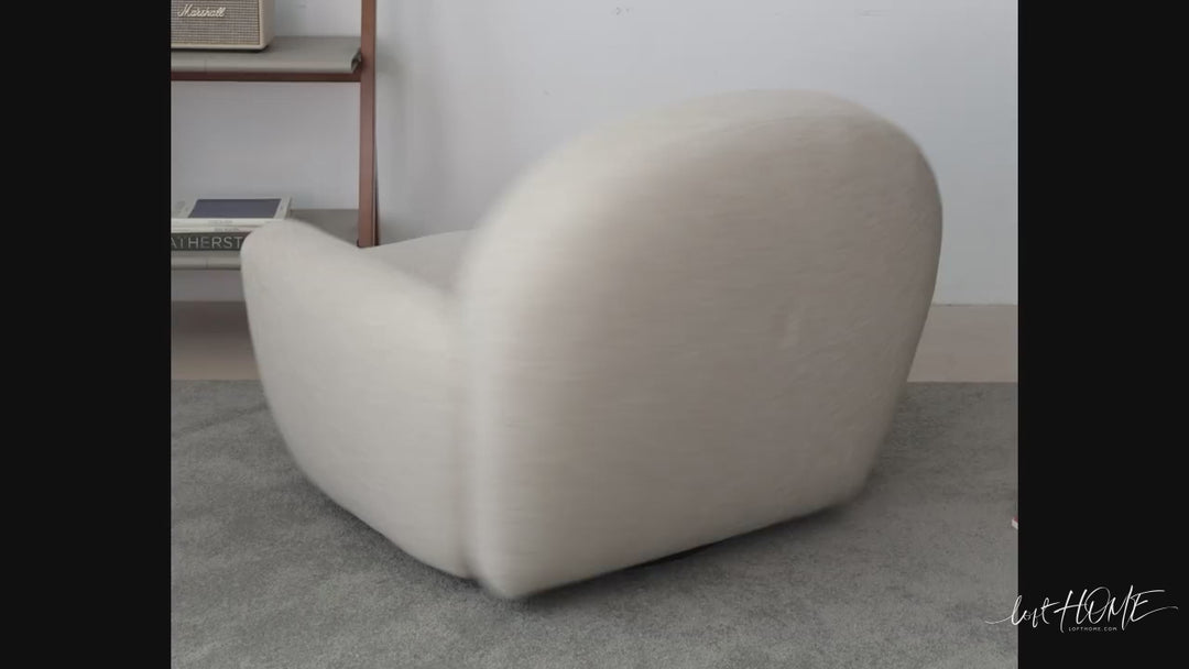 Cream faux cashmere fabric revolving 1 seater sofa rond detail 1.