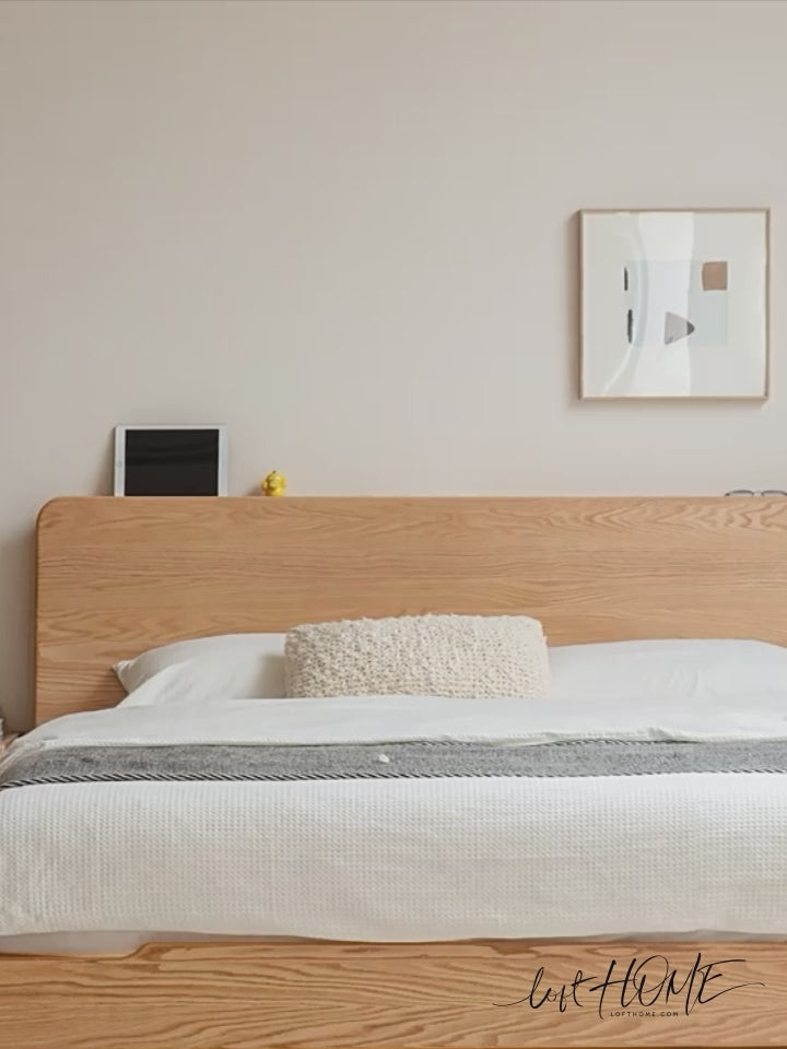Scandinavian oak wood floating bed glide detail 1.